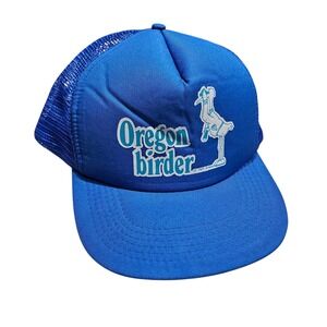 Vintage 1984 Oregon‎ Birder Trucker Hat Blue Snapback Mesh Back Bird Watcher